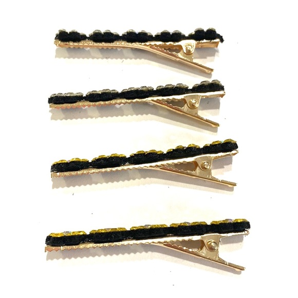 Hair Clips Clear And Yellow Rhinestone Flowers Gold Tone Set Of 4 - Picture 4 of 4